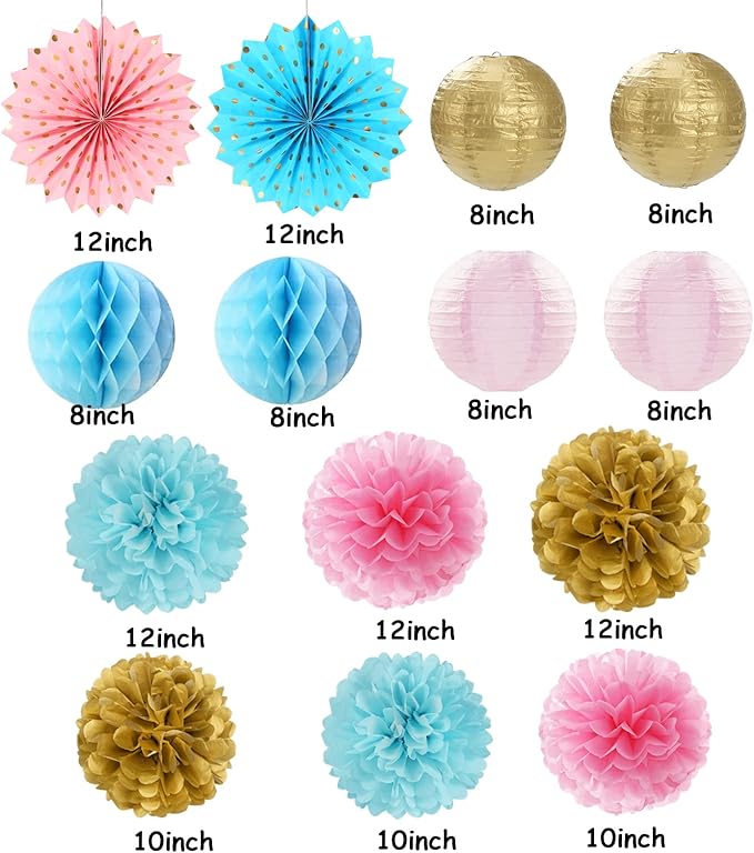 Pink Blue-Gold Party-Decorations Streamers Lanterns - Image 3