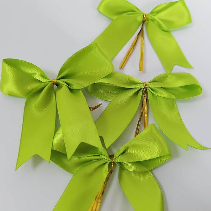50 pcs 3-1/2" Apple Green Satin Ribbon Twist Tie Bows - Image 5
