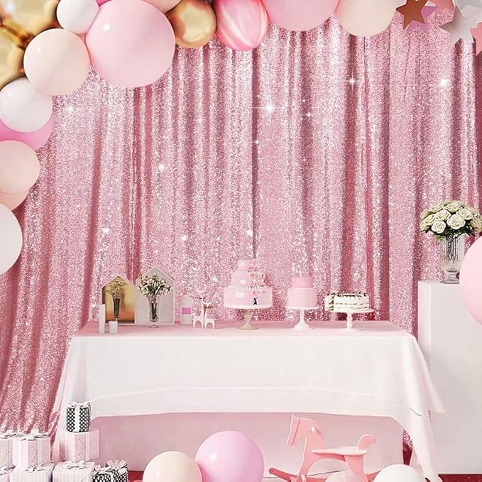 Eternal Beauty Fuchsia Pink Sequin Backdrop, 8x10 Ft Glitter Background Curtains - Image 3