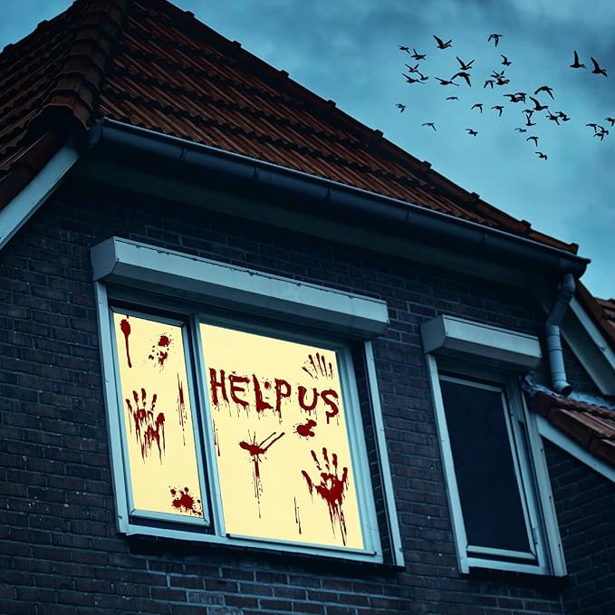 Halloween Window-Clings-Decorations Bloody-Handprint-Footprint Stickers - Image 3