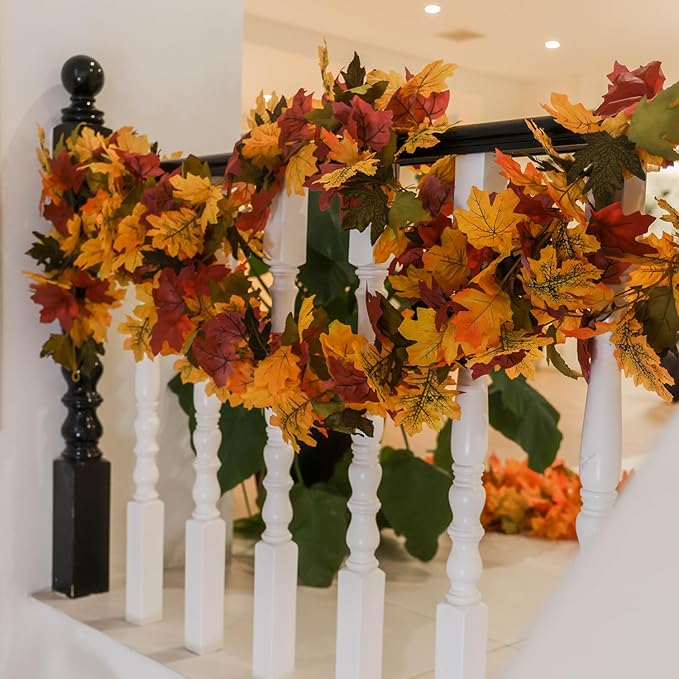 PARTY JOY 6PCS Orange Leaf Garland, 5.6Ft Halloween Garland Artificial Maple - Image 6