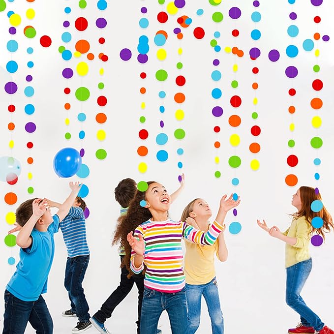 46Ft Rainbow Garland Colorful Circle Dots Hanging Paper Streamer Backdrop Multi - Image 6