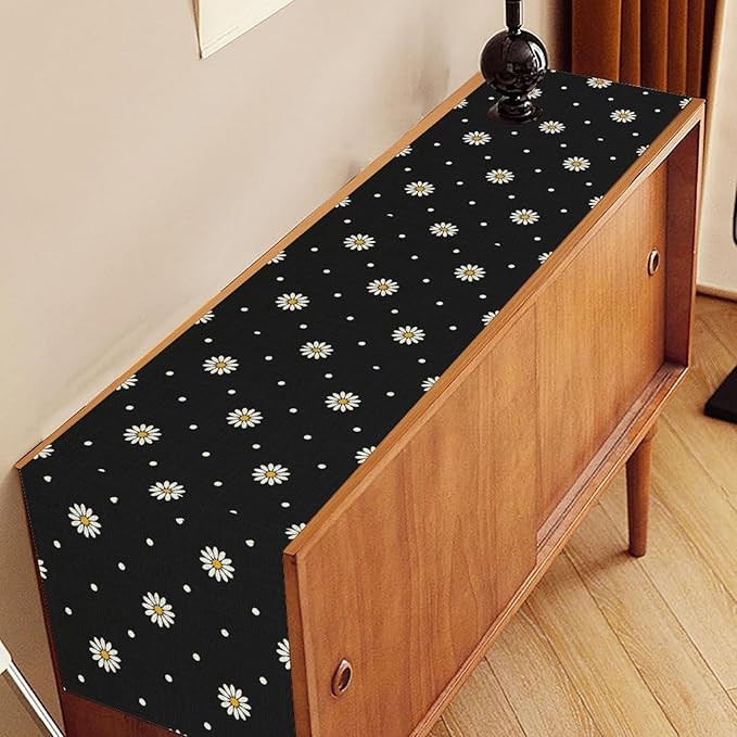 Daisy Floral Table Runner, Spring Seasonal Summer Wild Flower Rustic Country - Image 2