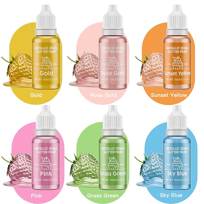 Edible Glitter Paint Set- 6 Color Food Coloring Metallic Glitter Paint - Image 3