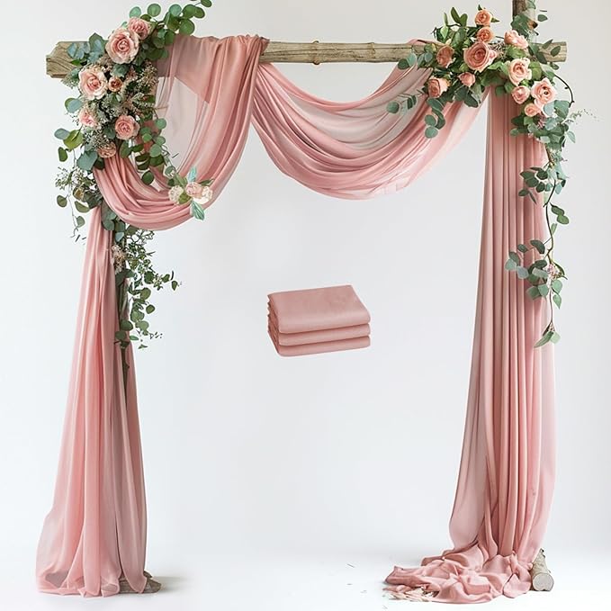 Wedding Arch Draping Fabric 3 Panels 28.7" x 20FT Dusty Rose Sheer Chiffon by Xiomot