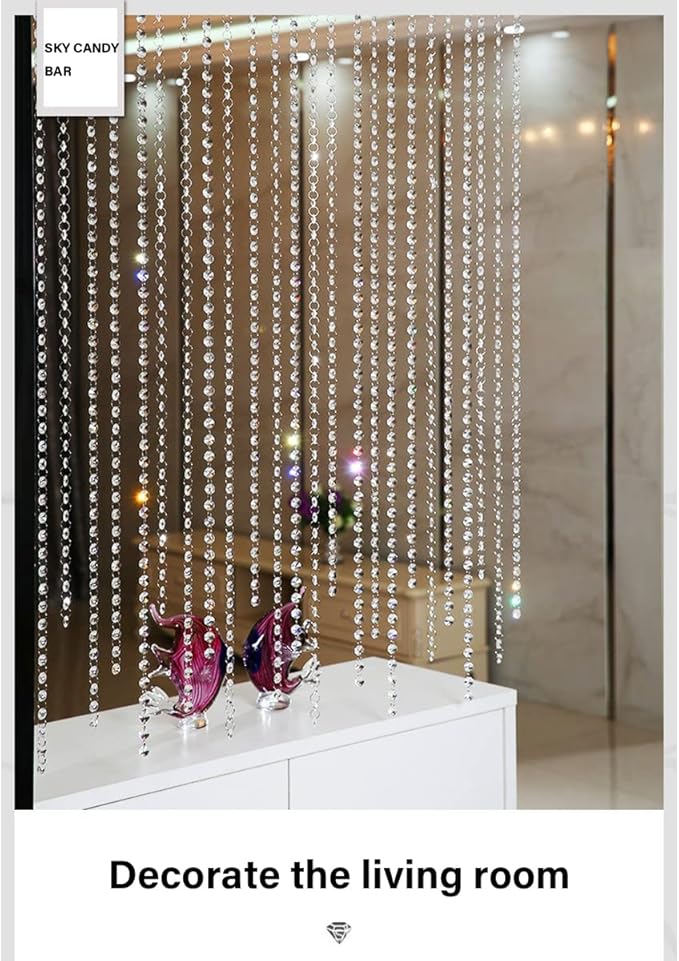 33FT Clear Crystal Glass Garland Strands, Hanging Chandelier Bead Chain - Image 7