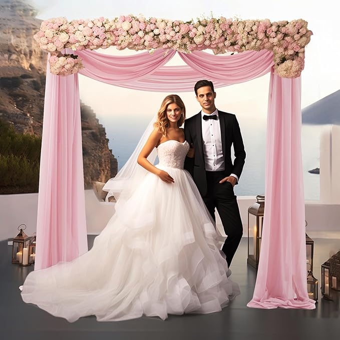Wedding Arch Draping Fabric, 2 Panels 30" x 20Ft Dusty Rose Sheer Curtain - Image 4