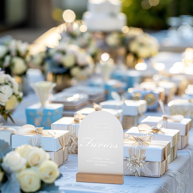 Acrylic Wedding Signs with Wood Stand, 5x7" Frosted Arch Party Favors - Image 6