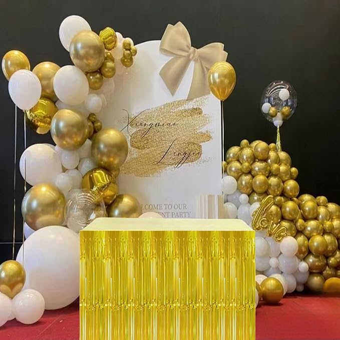 Gold Streamers Party Decorations, 2 Packs Gold Table Skirts Metallic Foil - Image 7