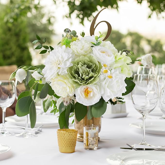 AmyHomie Green White Artificial Flowers Combo Silk Mix Peony Rose Fake Flowers - Image 2