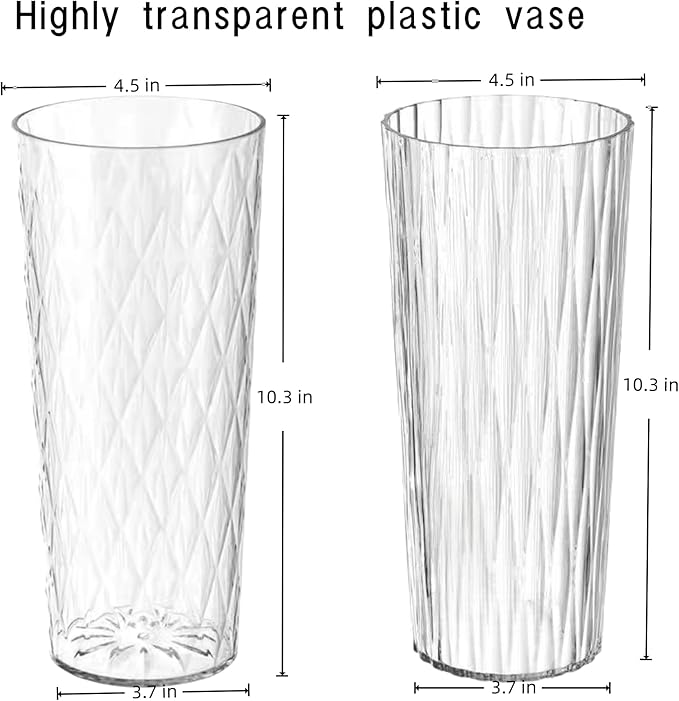 2 Clear Crystal Plastic Flower Vase, 10.2" Acrylic Rose Bouquet Vases - Image 4