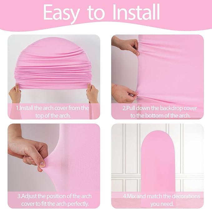 WEERRW Pink Arch Backdrop Cover Set of 2 Spandex Fitted Round Top Chiara - Image 6