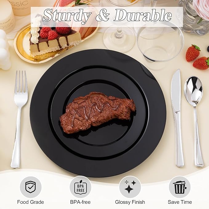 200PCS Black Plastic Plates Set, 100 10.25 inch Dinner Plates and 100 7.5 inch - Image 4
