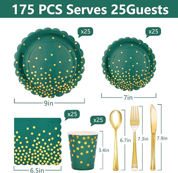175Pcs Green and Gold Party Decoration - Image 2