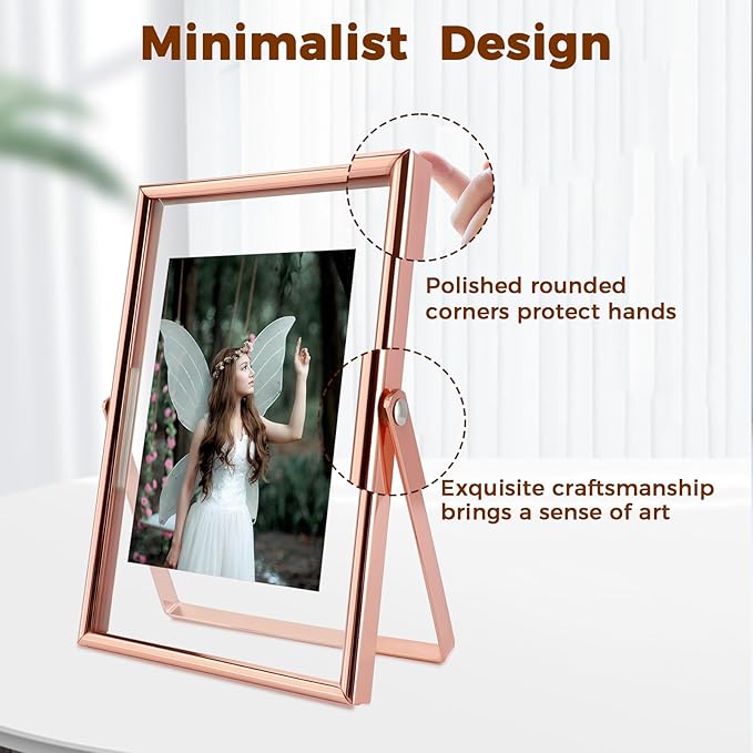 Rose Gold Floating Frame, For Picture 3.5x5, Mini Tabletop Photo Frame - Image 3