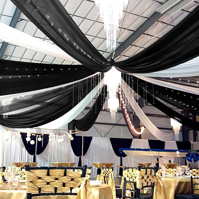 6 Panels Black Wedding Ceiling Drapes 5ftx30ft Ceiling Drapes Chiffon Fabric by fani