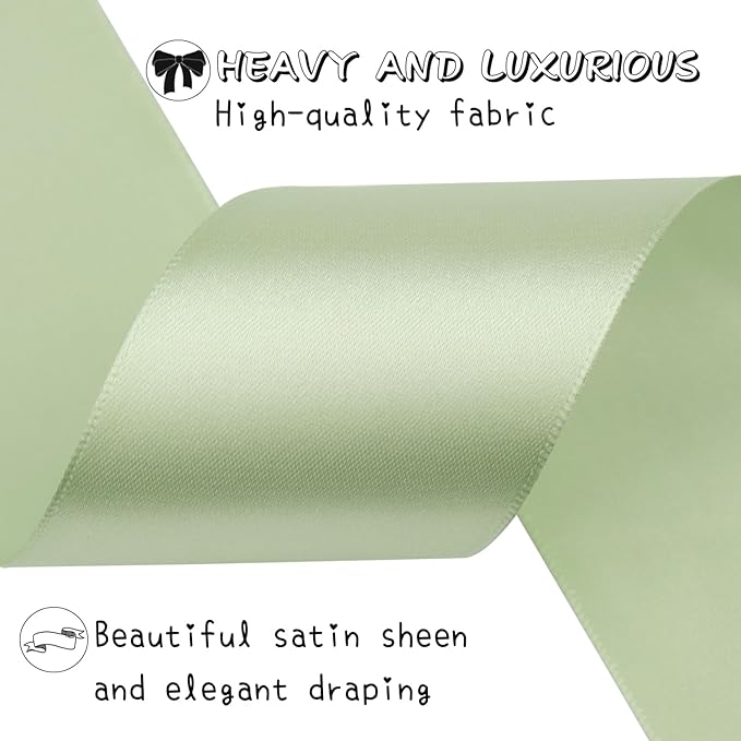 Pale Green Solid Satin Ribbon 2 Inch 25 Yards Solid Polyester Fabric Ribbon - Image 4