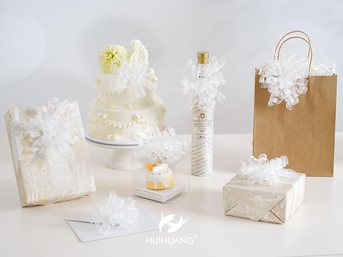 HUIHUANG White Bows for Gift Wrapping Christmas Curly Gift Bows 5 inch x 8 - Image 4