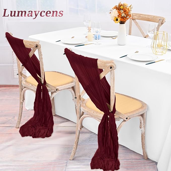 50 PCS Cheesecloth Chair Sashes Bows Wedding Aisle Decorations Chair Ribbon - Image 4