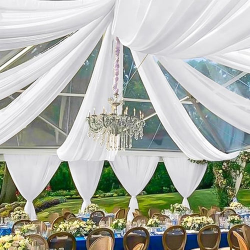 10 Panels White Ceiling Drapes for Wedding 5ftx10ft Sheer Drapery Chiffon by REWOMC