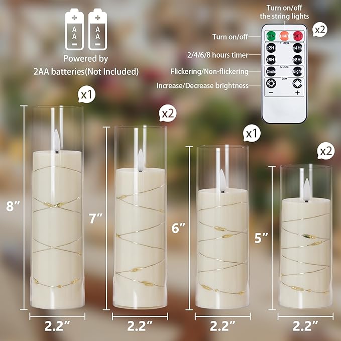Ivory Flameless Candles with Remote and String Light, 2.2"x 5" - Image 3