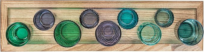 Creative Co-Op Wood Tray with 9 Blue & Green Glass Votive Holders - Image 4