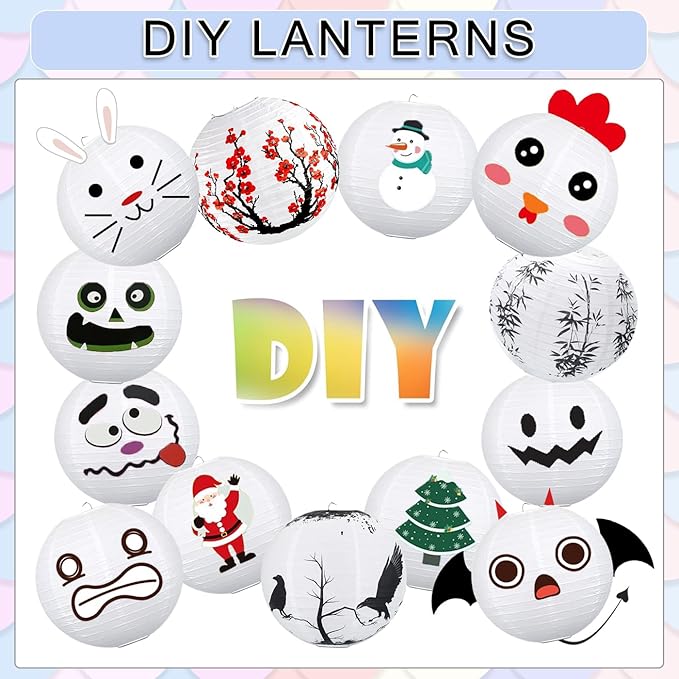 12Pcs Round Paper Lanterns Assorted Sizes - Image 4
