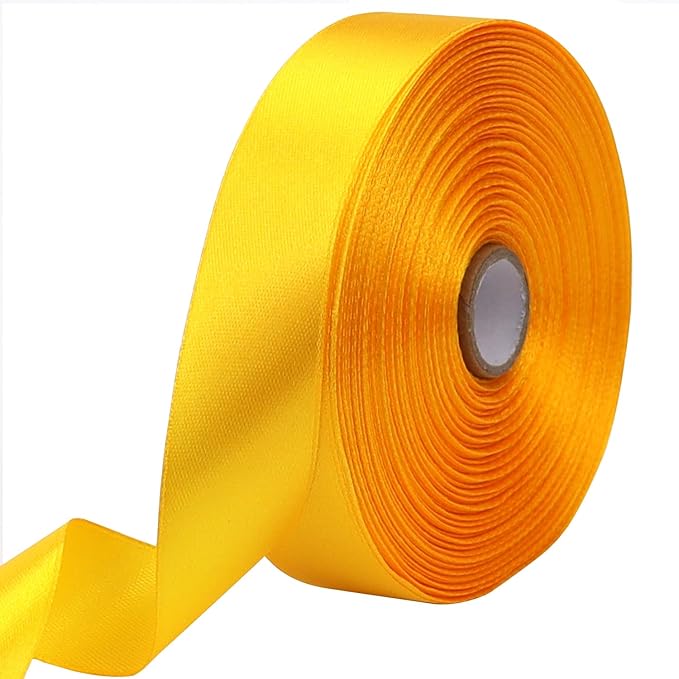 Yellow Solid Satin Ribbon 1 Inch 50 Yards Solid Polyester Fabric Ribbon by Riunbb