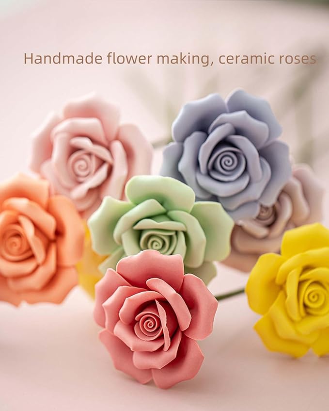 9 pcs Handmade Ceramic Roses, Featuring Vibrant Colors and Intricate Petal - Image 3