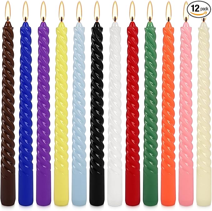 12-Pack 12-Color Spiral Taper Candles by Grcdoyvl