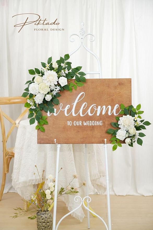 Wedding decor Welcome Sign Flower Backdrop Garland - Image 4