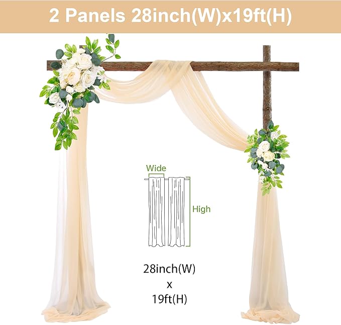 2 Panels Wedding Arch Draping Fabric Champagne Sheer Backdrop Curtain Arch Drape - Image 3