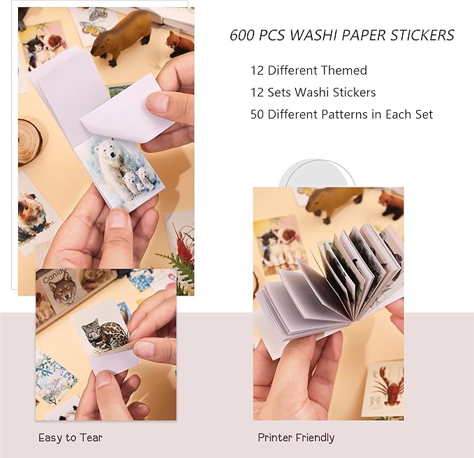 12 Sets 600 Sheets Washi Stickers Book - Image 5