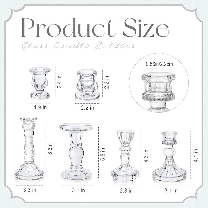 Mumufy 6 Pcs Glass Crystal Taper Candle Holders Clear Glass Candlestick Holder - Image 2