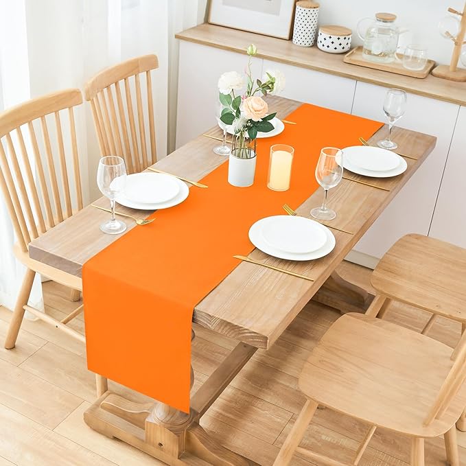 2 Pack Orange Long Table Runner 12 x 108 Inch Solid Color Farmhouse Runners - Image 2