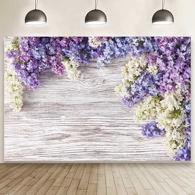 Purple Flower Wood Backdrop LFEEY 10x8ft Newborn Baby Shower Wooden Backdrop - Image 2