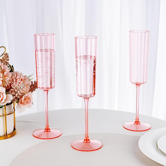 Ciaell 24 Pack Pink Plastic Champagne Flutes - 6 Oz Flower Wavy Champagne - Image 8