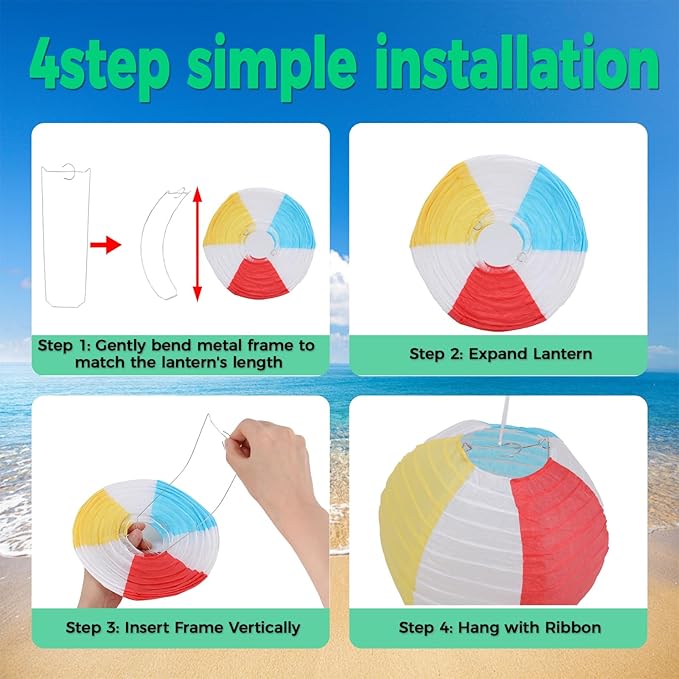 15Pcs Beach Ball Hanging Paper Lanterns Colored Summer Party Decorations - Image 3