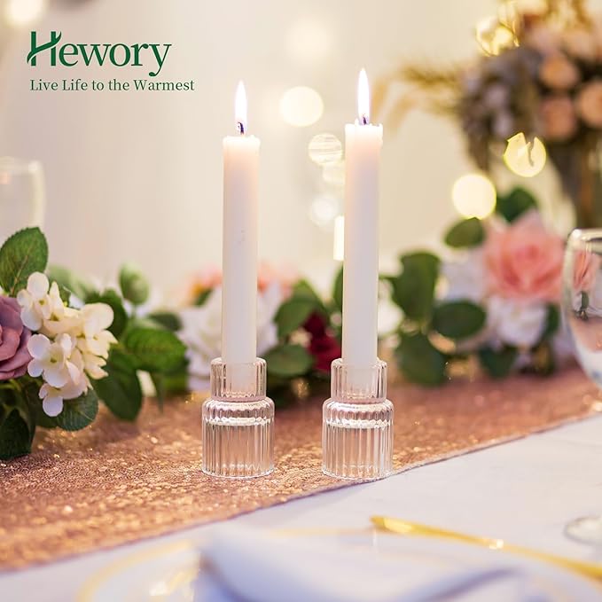 Candle Holder Glass Candlestick Holders: Hewory 2PCS Clear Taper Candle Holders - Image 7