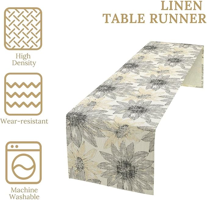 Chrysanthemum Vintage Floral Table Runner, Elegant Grunge Green Sunflower - Image 6
