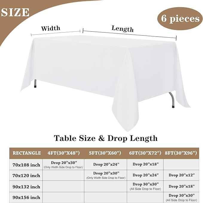 Fitable White Table Clothes for Rectangle Tables, 6 Pack - Image 5