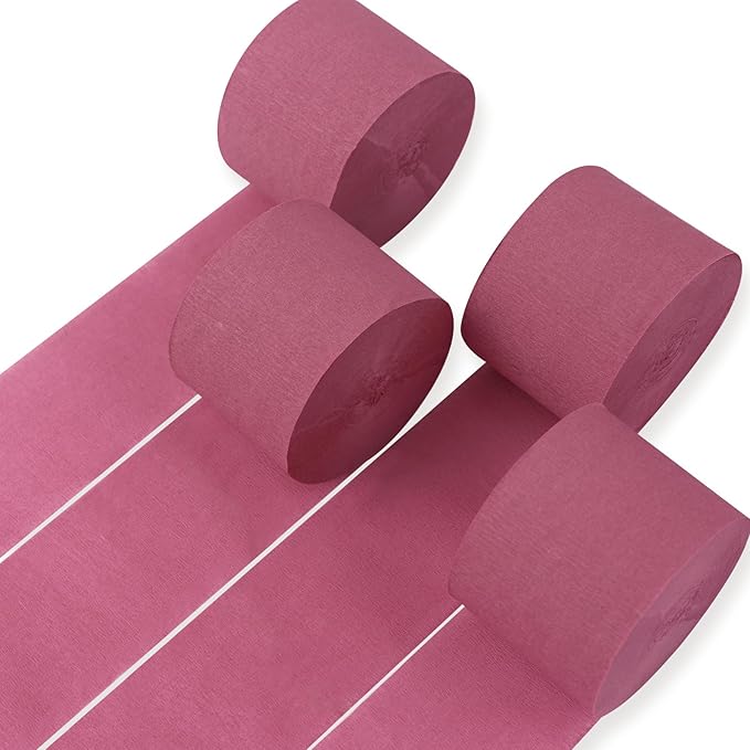 PartyWoo Pink Crepe Paper Streamers 4 Rolls 328 ft Pack of Dusty Pink Crepe by PartyWoo