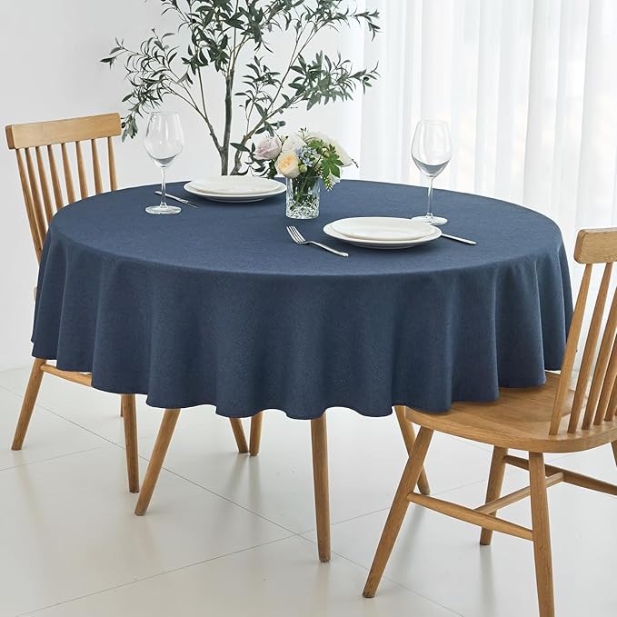maxmill Round Linen Textured Tablecloth Spill-Proof Stainproof Wrinkle Free by maxmill