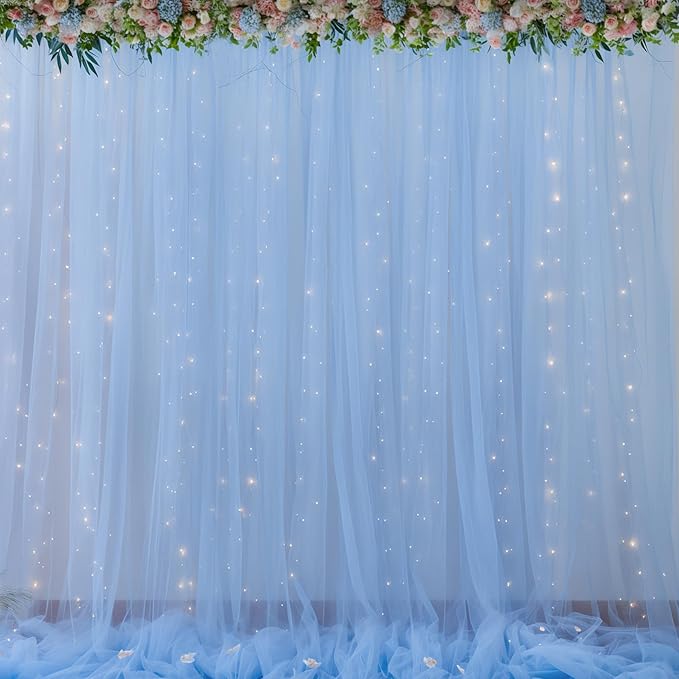 20x8ft Baby Blue Tulle Backdrop Curtains by Gogoparti