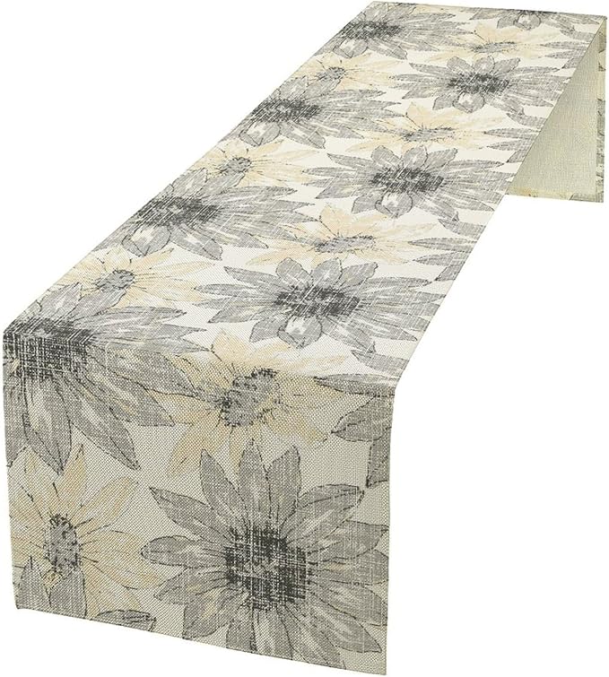 Chrysanthemum Vintage Floral Table Runner, Elegant Grunge Green Sunflower - Image 2