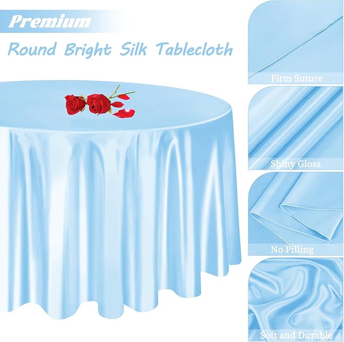 12 Pack 108 Inch Light Blue Satin Tablecloth - Image 4
