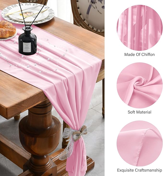 2 Pack 10 Ft Chiffon Table Runner Light Pink Gauze Long Table Runners 27x120 - Image 6
