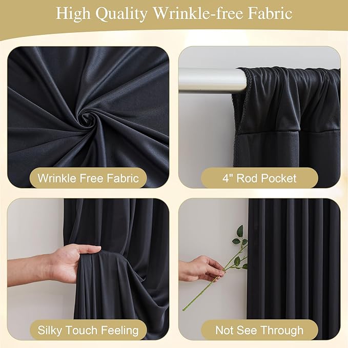 Black Backdrop Curtain with Lights String - Image 2