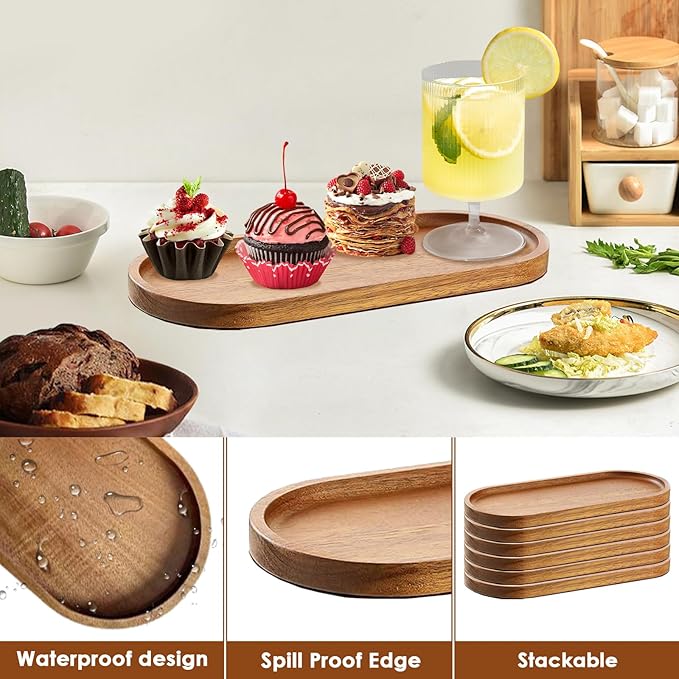 12 Pcs Solid Acacia Wood Serving Trays, 10 Inch Rectangular Wooden Serving - Image 4