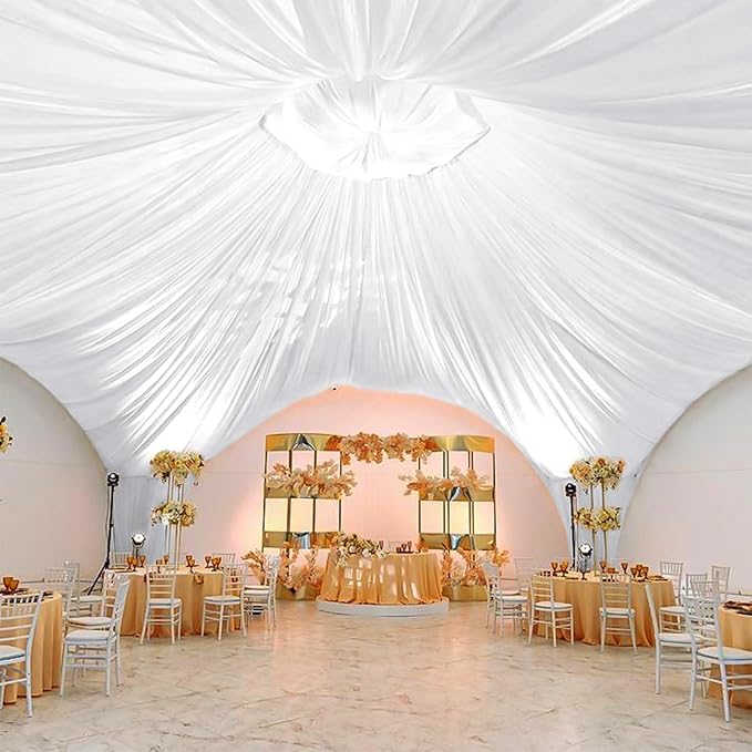 10 Panels White Ceiling Drapes for Wedding 5ftx40ft Sheer Drapery Chiffon by REWOMC